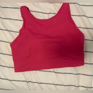 Pink Women's high Neck Crop Tank Top built in bra